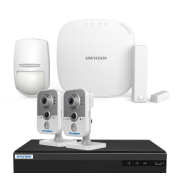 AXHUB-HDCUBE | Kit AXHub de HIKVISION compuesto por: 1x Panel de control de 32 zonas vía radio DS-PWA32HG de la serie AX, 1x detector de doble tecnología vía radio PYRO-72 (KX10DP-WE), 1x contacto magnético vía radio PYRO-48 (MC1MINI-WE), 1x ZVR 5 en 1 de 4 canales con sistema PoC HYU-391, 2x cámaras compactas HDTVI de 2MP con sensor PIR y sistema PoC HYU-483.