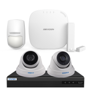 AXHUB-HDDOME | Kit AXHub de HIKVISION compuesto por: 1x Panel de control de 32 zonas vía radio DS-PWA32HG de la serie AX, 1x detector de doble tecnología vía radio PYRO-72 (KX10DP-WE), 1x contacto magnético vía radio PYRO-48 (MC1MINI-WE), 1x ZVR 5 en 1 de 4 canales con sistema PoC HYU-391, 2x domos fijos HDTVI de 2MP con sistema PoC HYU-389.