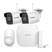 AXHUB-IPBULLET | Kit AXHub de HIKVISION compuesto por: 1x Panel de control de 32 zonas vía radio DS-PWA32HG de la serie AX, 1x detector de doble tecnología vía radio PYRO-72 (KX10DP-WE), 1x contacto magnético vía radio PYRO-48 (MC1MINI-WE), 2x cámaras WiFi IP bullet de 2MP HYU-648.