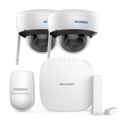 AXHUB-IPDOME | Kit AXHub de HIKVISION compuesto por: 1x Panel de control de 32 zonas vía radio DS-PWA32HG de la serie AX, 1x detector de doble tecnología vía radio PYRO-72 (KX10DP-WE), 1x contacto magnético vía radio PYRO-48 (MC1MINI-WE), 2x domos WiFi IP de 2MP HYU-649.
