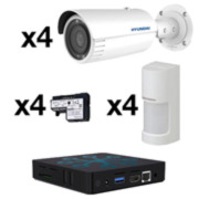 VIM-12M180-HYUNDAI | Kit Optex residencial 1 HYUNDAI compuesto por: 1x módulo de integración de vídeo de events generados por sensores SAM-4483 (VIM-X4), 4x detectores PIR panorámicos de exterior OPTEX-155 (WXI-ST), 4x codificadores OPTEX-134 (PIE-1), 4x cámaras bullet IP HYU-771.