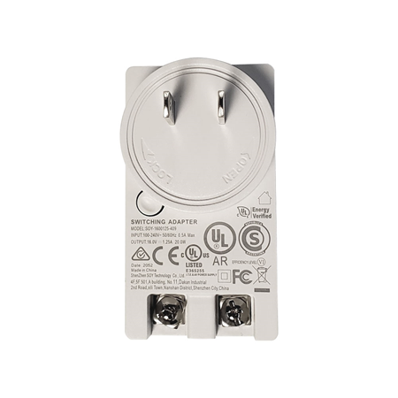 ALARM-20 | Kit adaptador DC de pared para videotimbre Alarm.com. Fuente de alimentación de 16V CC, 1,25A (20W). Diseñado para alimentar el videotimbre en caso de que no se use un circuito existente. El suministro se puede utilizar en instalaciones sin cableado existente o en caso de que la configuración mexistente sea incompatible