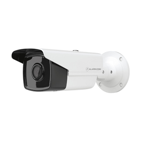 ALARM-6 | 2MP Alarm.com IP bullet camera with 80m IR illumination for outdoor use. 1 / 2,8 ”CMOS of 2MP. H.264 video format. Resolution up to 2MP. 0 lux IR On. 4 mm (86 °) fixed lens. Degree of protection IP67. 12V DC. Supports PoE.