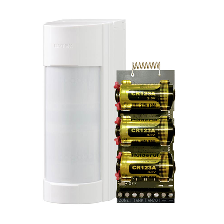 AXPRO-VXI-R | Dual dual PIR detector for outdoor side view. Coverage of 12m on each side. It can be connected to a CCTV camera for sending visual alarms. Advanced processing logic SMDA. 4 detection zones (2 on each side). Detection range adjustable in 5 levels. Adjustable sensitivity in 3 levels. Independent alarm outputs on each side, fault / tamper output and tamper against tampering. Double conductive mesh (patented) to avoid interference. IP55. Self-powered with lithium or alkaline batteries 3V ~ 9V DC or from transmitter via radio.