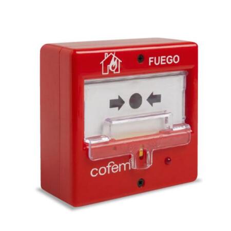 COFEM-32 | Pulsador alarma incendios rearmable para sistema convencional de detección de incendios. Incorpora un indicador de acción (led rojo) que se ilumina en caso de ser accionado manualmente (alarma).