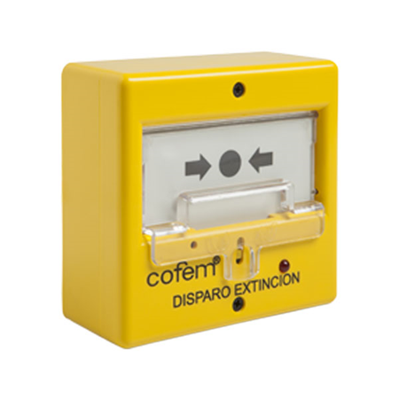 COFEM-71 | Manual extinguishing trigger button. For use in conventional central COFEM-50 (CLVR02EXT). It incorporates an action indicator. Easily resettable by front switch. IN 54-11