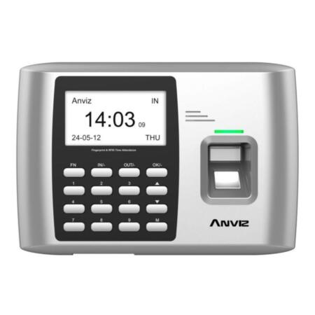 CONAC-656N | Access control and presence terminal - Anviz. ID by RFID EM 125KHz card, fingerprint, user code, numeric password and/or combinations. 2000 fingerprints or cards, 50000 regs. Fingerprint, card, ID + fingerprint, code + card, fingerprint + card. TCP/IP, WiFi, Mini USB, USB Flash Drive. Relay output module. 8 autodefined states