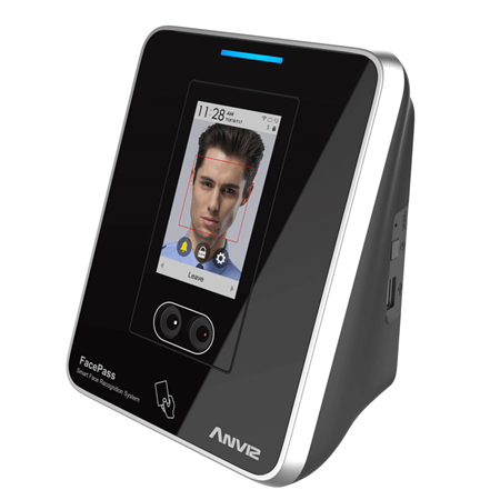 CONAC-759N | Anviz smart facial recognition terminal for access and presence control. Face detection. RFID card reading. Mask detection. Temperature detection. Intuitive interface and 3.5" TFT touch screen. 3,000 users. 100,000 records. TCP/IP, RS485, USB Host, WiFi. Web server. Compatible with CrossChex Standard and CrossChex Cloud software.