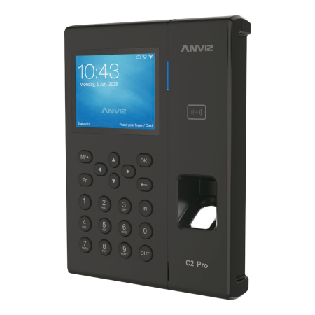 CONAC-781 | Standalone biometric presence reader. ID by EM RFID card, fingerprint, password and/or combinations. Keyboard and 3,5" TFT display. 5.000 fingerprint and/or cards and 100.000 regs. 16 customized presence control mode. Voice indications for all operations. Auxiliary output for siren. Communication TCP/IP, Mini USB, USB Flash. Wiegand 26 output. Control of schedule, turns and cycles. PoE/PoE+ supported. ANVIZ CrossChex management software included.