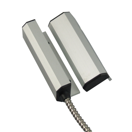 CQR-16 | Heavy duty contact. 45 mm aperture distance. Tamper with microswitch incorporated.High quality alloy finish. Double pole configuration. Pre-resistored (A, B). Armoured cable lenght of 57 cm. Brushed aluminium color. EN50131 Grade 2, Environmental class II.