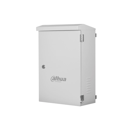 DAHUA-1369 | Special Dahua distribution box for solar power supply. Allows to control the charging and discharging of small off-grid solar power systems. It includes an MPPT solar charge and discharge controller, a lightning arrestor, a DC circuit breaker and a distribution box. Supports automatic system voltage identification, current-limited charging mode, built-in over-temperature protection mechanism, etc. IP54 protection rating. 1.2 mm thick SUS201 material with cooling function. The fan is automatically activated when the temperature is above 45°C.
