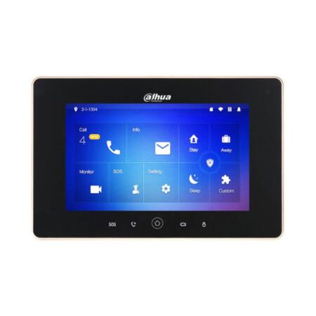 DAHUA-1388N | 7" WiFi IP monitor. Capacitive touch screen. Operative via touch buttons. 1/4" CMOS, 1 MP. H.264. 2,2 mm lens (105°). G.711. Microphone and speaker incorporated. Alarm integration of 6 wired zones and wireless. Image capture and recording (requires SD card). MicroSD slot (card is not included). 1 RS485. 1 RJ45. 1 alarm output. 12V DC. PoE.