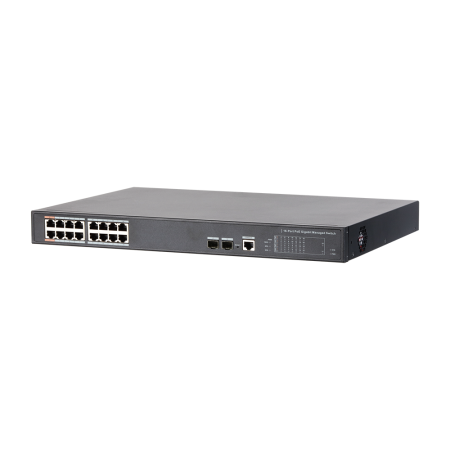 DAHUA-1706 | Switch Comercial gestionable PoE (L2) de 16 puertos Gigabit + 2 puertos SFP Gigabit (no anillo). Lightning-proof 2KV. 230 V AC