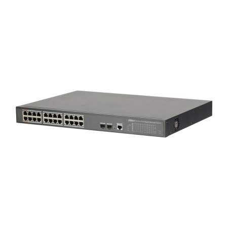 DAHUA-1745 | Manageable commercial POE switch (L2) of 24 Gigabit ports + 2 SFP Gigabit ports (no ring). Lightning-proof 2KV. 230 V AC.