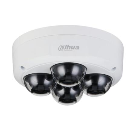 DAHUA-1841-FO | Domo IP día/noche panorámico multi-lente, antivandálico para exterior. Formato H.265+/H.265//H.264+/H.264. 4 unidades CMOS 1/2,8” Sony® Starvis. Stream dual. Resolución 1080P. Óptica fija de 2,8 mm. Zoom digital 16X. Filtro día/noche electrónico. 0,006 lux. OSD, AWB, AGC, BLC, HLC, WDR digital, 3D-DNR, ROI de 4 zonas, videosensor y mascaras de privacidad. Detección inteligente de vídeo (IVS). 1 entrada / 1 salida de audio. 1 entrada / 1 salida de alarma. Ranura MicroSD. Onvif, PSIA, CGI. Unicast/Multicast. IP67, IK10. 12V CC. PoE.