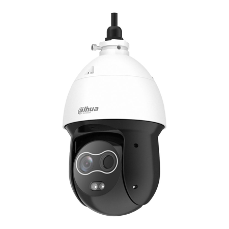 DAHUA-1876N | Dahua thermal + visible motorized dome. Thermal resolution 256x192. Detect people up to 292m. Detect vehicles up to 778m. Thermal focal length: 7mm (24°x18°). Viewable focal length: 8mm (33.4°x25°). ICR, 0.05/0.005 lux, IR 50m. Digital WDR, 2D/3D-NR, ROI. Pan&Tilt: 360°@200°/s (H); 90°@120°/s(V); 300 presets. Autotracking and intelligent detection (IVS). 1 input / 1 audio output. 2 inputs / 1 alarm output. BNC port, RS485, RJ45, MicroSD slot, IP66, PoE+, ePoE