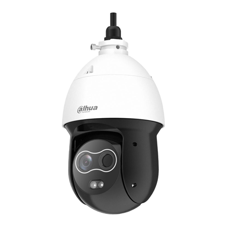 DAHUA-1876N | Domo motorizado térmico+visible Dahua. Resolución térmica 256x192. Detecta personas hasta 292m. Detecta vehículos hasta 778m. Distancia focal térmica: 7mm (24°x18°). Distancia focal visible: 8mm (33,4°x25°). ICR, 0,05/0,005 lux, IR 50m. WDR digital, 2D/3D-NR, ROI. Pan&Tilt: 360°@200°/s (H); 90°@120°/s (V); 300 presets. Detección inteligente (IVS). 1 entrada / 1 salida de audio. 2 entradas / 1 salida de alarma. Puerto BNC, RS485, RJ45, ranura MicroSD, IP66, PoE+, ePoE