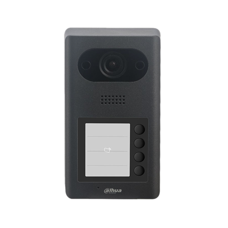 DAHUA-2084N | Dahua 4-button SIP video door entry station suitable for outdoor use. Aluminum alloy shell. Operating temperature -30°C ~ +60°C. Degree of protection IP65 (requires silicone seal). Vandal protection IK08. IR illumination and night vision. Unlock by card, unlock by APP and unlock from indoor monitors. Voice call and two-way audio through the application. Capacity of up to 10,000 cards. Sabotage alarm. Supports standard PoE. control two locks
