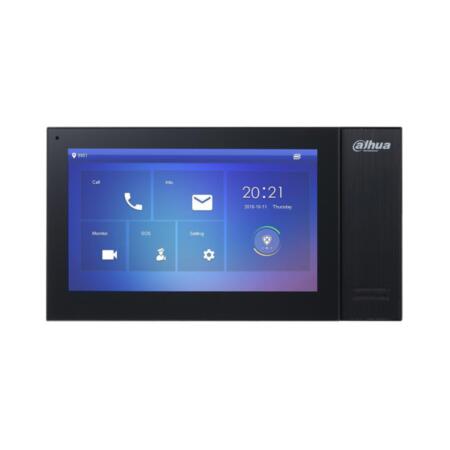 DAHUA-2099 | Monitor SIP a color Dahua de 7” para interior. Pantalla táctil capacitiva (1024x600). H.264. G.711. Incorpora micrófono y altavoz. Integración de alarmas. 6 entradas / 1 salida de alarma. Admite tarjeta SD hasta 8GB. 1 RJ45. Montaje en pared. PoE.