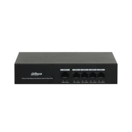 DAHUA-2129 | Unmanaged PoE switch (maximum 36W) commercial range L2 with 4 Fast Ethernet ports PoE + 1 Fast Ethernet port. 220V AC