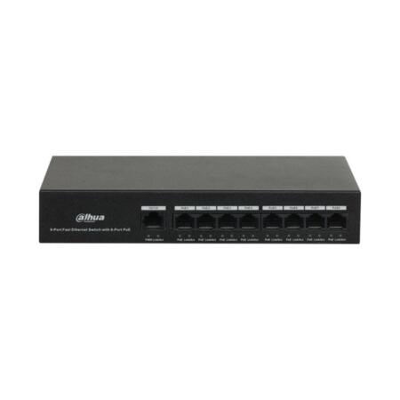 DAHUA-2130 | Unmanaged PoE switch (maximum 65W) commercial range L2 with 8 Fast Ethernet ports PoE + 1 Fast Ethernet port. 220V AC