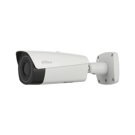 DAHUA-2136 | Cámara bullet térmica IP. Resolución 400 x 300. Lente 7,5 mm (52° x 40°). Detección de personas hasta 221 metros y de vehículos hasta 558 metros. Salida de vídeo CVBS/BNC. AGC, 3D-DNR, 4 zonas ROI, videosensor y máscaras de privacidad. Análisis inteligente de vídeo (IVS). Medición de temperatura. 1 entrada / 1 salida de audio. 2 entradas / 2 salida de alarma. RS485. IP67. Lightning-proof 6KV. 12V CC. PoE.