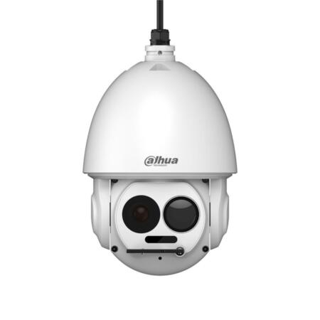 DAHUA-2143 | Dome motorizzato termico + visibile Dahua da 200 ° / sec. con illuminazione IR 100m per esterni. Telecamera termica con risoluzione 400 x 300, obiettivo termico 13mm. Rilevamento di persone fino a 382 metri e veicoli fino a 1020 metri. Telecamera a vista con CMOS Sony 1 / 2.8 da 2 megapixel. Zoom ottico 45X da 3,95 ~ 177,7 mm. Rilevamento automatico e rilevamento intelligente (IVS). Rilevazione e allarme antincendio. Uscita video BNC. 300 preset. 1 ingresso audio / 1 uscita. 7 ingressi / 2 uscite di allarme. Porta RS485. Slot MicroSD. Onvif, API. IP66. 24 V CA. Include staffa a parete e alimentatore