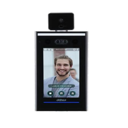 DAHUA-2191 | Dahua access control terminal with facial and body temperature detection. 7 inch IPS screen. Up to 100,000 faces. Supports display of health code and voice message. Supports anomaly alarm and voice prompts. Mask missing or blocked warning. 30 ° C ~ 45 ° C temperature measurement range. Accuracy: ± 0.5 ° C. DSS-EXPRESS management platform. Supports EU digital COVID certificate verification. Scope of indoor use