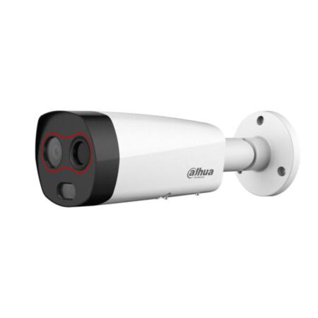 DAHUA-2198 | Cámara bullet térmica + visible con iluminación IR de 50 m, para exterior. Cámara visible con CMOS 1/2,8 Sony de 2 megapíxeles. Óptica visible de 6 mm. Cámara térmica con resolución 256 x 192, lente térmica de 7,5 mm. Medición de temperatura corporal. Distancia de detección de 1,5 ~ 3 metros. AWB, BLC, HLC, WDR, Ultra DNR, Zonas ROI. 1 entrada / 1 salida de audio. 2 entradas / 1 salida de alarma. Puerto RS485. Ranura MicroSD. IP67. 12V CC. PoE, ePoE.