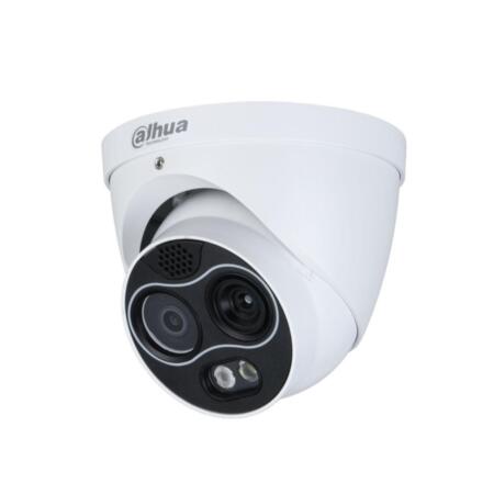 DAHUA-2205 | Thermal dome + visible with IR lighting of 30 m, for outdoors. 4 Megapixel 1 / 2.7 CMOS viewable camera. 2mm visible optics. Thermal camera with 256 x 192 resolution, 2mm thermal lens. Detection of people up to 83 meters and vehicles up to 222 meters. AWB, BLC, HLC, digital WDR, Ultra DNR, ROI zones, video sensor and privacy masks. Intelligent detection (IVS). 1 audio input / 1 output. 1 alarm input / 1 output. RS485 port. MicroSD slot. Lightning-proof 6KV. IP67. 12V DC. PoE