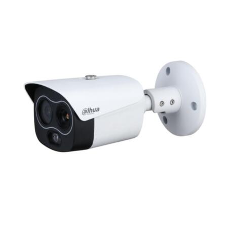 DAHUA-2210 | Cámara bullet térmica + visible con iluminación IR de 30 m, para exterior. Cámara visible con CMOS 1/2,7 de 4 megapíxeles. Óptica visible de 12 mm. Cámara térmica con resolucion 256 x 192, lente térmica de 10 mm. Deteccion de personas hasta 417 metros y de vehículos hasta 1111 metros. AWB, BLC, HLC, WDR digital, Ultra DNR, zonas ROI, videosensor y máscaras de privacidad. Detección inteligente (IVS). 1 entrada / 1 salida de audio. 1 entrada / 1 salida de alarma. Puerto RS485. Ranura MicroSD. Lightning-proof 6KV. IP67. 12V CC. PoE