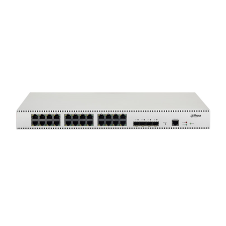 DAHUA-2292 | Switch gestionable L2+ de Dahua. 24 puertos RJ45 Gigabit. 4 puertos Uplink SFP+ de 10 Gigabits. Puerto consola. Capacidad de direcciones MAC de 32K. Plug&Play
