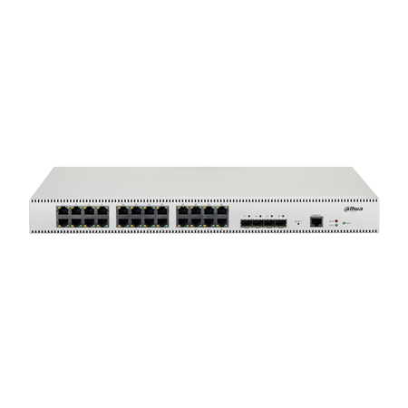 DAHUA-2292N | Switch industrial gestionable L2+ de Dahua. 24 puertos RJ45 Gigabit. 4 puertos SFP+. Puerto consola. Conmutación de 128Gbps. 32K direcciones MAC. Temperatura extendida. Diseño térmico sin ventilador