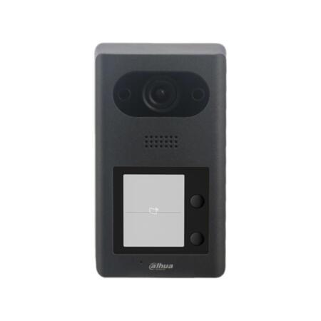 DAHUA-2312 | SIP Dahua video door entry station suitable for outdoors. Aluminum alloy shell. -30 ° C ~ + 60 ° C operating temperature. Protection degree IP65 (requires silicone sealing). IK08 vandal protection. IR illumination and night vision. Unlock by card, unlock by APP and unlock from indoor monitors. Two-way audio and voice call through the app. Capacity of up to 10,000 cards. Sabotage alarm. Supports standard PoE. Control two locks