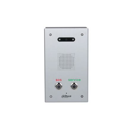 DAHUA-2635 | Dahua SIP terminal for emergency call. 1 / 2.7 "2 megapixel CMOS sensor. Low illumination. Anodized aluminum panel. Automatic illumination and night vision. One button alarm, SOS emergency call. Voice transmission. Supports PoE +. Protection degree IP65. Vandal resistant IK08