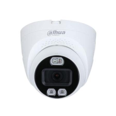 DAHUA-2712 | Dahua Full-Color 4-in-1 fixed dome with active deterrence Smart white lighting 40 m for outdoor. 1 / 2.7 ”CMOS of 5MP. Resolution up to 5MP at 20ips. 4 in 1 output (HDCVI / HDTVI / AHD / 960H) switchable by OSD. 0.005 lux F1.2. 2.8 mm (98 °) fixed lens. OSD, AWB, AGC, BLC, HLC, WDR Digital, 2D-NR. 1 alarm output. It incorporates blue / red flash and siren. IP67. 3AXIS. 12V DC.
