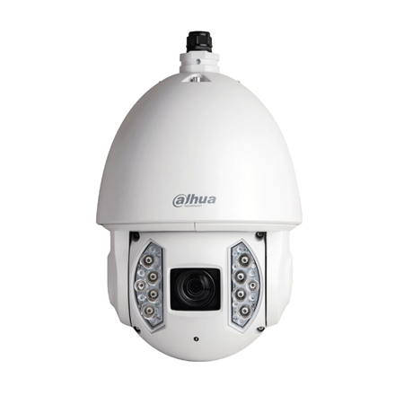 DAHUA-2735 | Dahua WizMind IP PTZ Dome. 4MP@25ips, Smart H.265+/Smart H.264+. 0.001/0.0001 lux, IR 200m. 33X optical zoom (5.8~191.4mm). WDR 120dB, 2D/3D-DNR, ROI. Pan&Tilt: 360°@200°/s (H); 90°@120°/s(V); 300 presets, DH-SD and Pelco-D/P. Perimeter protection, facial detection, SMD Plus and autotracking. 1 input / 1 audio output. 7 inputs / 1 alarm output. MicroSD slot, RJ45, Onvif, IP67, Hi-PoE. Includes feeder and stand