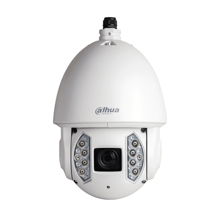 DAHUA-2735 | Domo PTZ IP Dahua WizMind. 4MP@25ips, Smart H.265+/Smart H.264+. 0,001/0,0001 lux, IR 200m. Zoom óptico 33X (5,8~191,4 mm). WDR 120dB, 2D/3D-DNR, ROI. Pan&Tilt: 360°@200°/s (H); 90°@120°/s (V); 300 presets, DH-SD y Pelco-D/P. Protección perimetral, detección facial, SMD Plus y autotracking. 1 entrada / 1 salida de audio. 7 entradas / 1 salida de alarma. Ranura MicroSD, RJ45, Onvif, IP67, Hi-PoE. Incluye alimentador y soporte