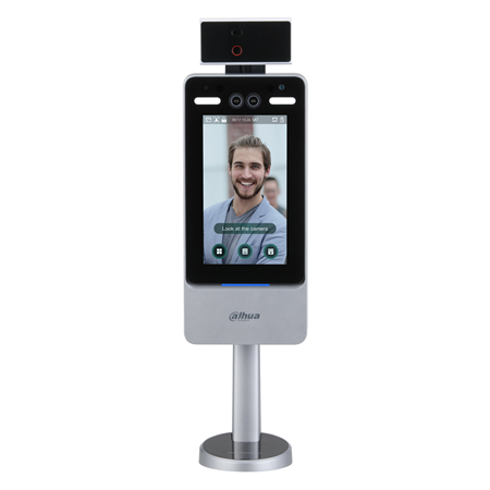 DAHUA-2787 | Dahua biometric terminal for access control with identification by facial recognition and temperature control. Priority facial recognition of the largest face among the faces presented simultaneously (configurable size via web). Face recognition distance between 0.3 ~ 2 meters and height range between 0.9 ~ 2.4 meters. It can recognize more than 360 positions of the human face. Face comparison speed ≤0.35s. Vitality detection. Accurate recognition in backlight and headlight. Various display modes of unlock status protect user privacy. Allows you to enable / disable the temperature monitoring mode. 30 ° C ~ 45 ° C temperature monitoring range. 0.3 ~ 1.8m temperature monitoring distance range. Temperature control error of ≤0.5 ° C. Reports temperature anomaly alarm. Supports mask detection and abnormality alarm in case of not detecting the mask. Supports duress alarm and tampering alarm. Supports General Users, Patrol Users, VIP Users, Guest Users, and Special Users