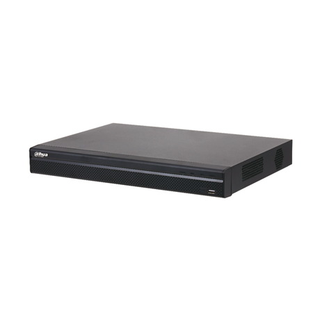 DAHUA-2802-FO | Dahua 16 channel 4K / 8MP IP NVR. Smart H.265 + / Smart H.264 + / H.265 / H.264. Two-way audio. Playback of up to 16 channels. Recording resolution of 4K / 8MP, 5MP, 4MP, 3MP, 1080P, 720P, etc. 160/64 Mbps bandwidth. Simultaneous HDMI (4K) 1 VGA (1080P) outputs. Compatible with cameras with perimeter protection, SMD Plus and heat map. 4 alarm inputs / 2 outputs. 2 HDD SATA capacity. 1 Gigabit RJ45. 2 USB 2.0. 12V DC