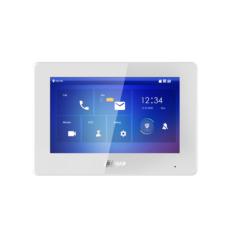 DAHUA-2920 | Monitor SIP Dahua 7” a colori per uso interno. Touchscreen capacitivo TFT da 7". Supporta la codifica video H.265 e H.264. Supporta la comunicazione digitale a 2 fili. Supporta la topologia daisy-chain. Vetro display 2.5D. Compressione audio G.711. 1 ingresso 6 ingressi / 1 uscita allarme. Supporta schede MicroSD fino a 64 GB Porta Ethernet RJ45 Montaggio a parete Alimentazione tramite switch a 2 fili Supporta PoE standard