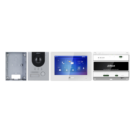 DAHUA-2923 | 2-wire IP video door entry kit consisting of:. x1 Video door entry station 2-wire IP SIP DAHUA-2930 (VTO2202F-P-S2). x1 Surface box DAHUA-2096 (VTM115). x1 IP Monitor VTH5422HW. x1x 2-wire switch DAHUA-2924 (VTNS2003B-2)
