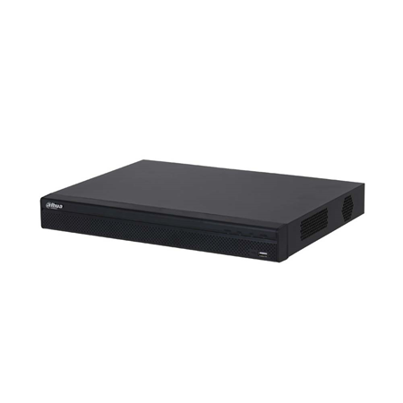 DAHUA-2965-FO | NVR IP Dahua de 32 canales 4K/8MP. Smart H.265+/Smart H.264+/H.265/H.264/MJPEG. Audio bidireccional. Reproducción de hasta 16 canales. Resolución de grabación de 4K/8MP, 6MP, 5MP, 4MP, 3MP, 1080P, 720P, etc. Ancho de banda de 128/48 Mbps. Salidas HDMI (4K) 1 VGA (1080P) simultáneas. Compatible con cámaras con protección perimetral, SMD Plus, detección facial y mapa de calor. 4 entradas / 2 salidas de alarma. Capacidad de 2 HDD SATA. 1 RJ45 Gigabit. 2 USB 2.0. 12V CC