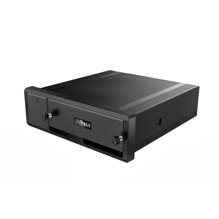 DAHUA-2967 | 4-channel IP mobile NVR. Video format H.265, Smart H.265, H.264, Smart H.264. Includes GPS, 3G/4G, and WiFi module. 1 channel playback. Real-time 4MP recording. 1 VGA output, 2 TV outputs, 1 HDMI output. Aviation connectors. 1 audio input / 1 audio output. 9 alarm inputs / 2 alarm outputs. Supports 1 HDD. SD card slot. 3 USB, 2 RS485, 3 RS232. RJ45. Vibration tolerant. 6V~36V. Built-in PoE switch.