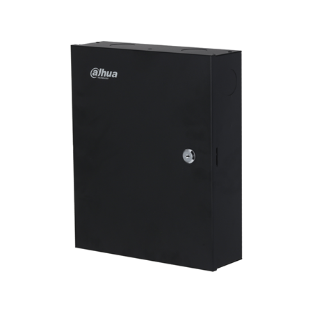 DAHUA-3038 | Access control controller for 8 1-way doors. Supports TCP / IP communication. Communication protocols RS-485 and Wiegand 26/34.
Capacity for 100,000 users and registration of 500,000 events. Supports interlock, group combination, anti-passback, remote unlock, etc. Alarm: Card reader tampering, intrusion, door sensor timeout, duress, illegal card exceeding threshold, and wrong password. Built-in RTC, supports manual time synchronization and automatic time synchronization. Data can be permanently saved in the event of a power outage. Support online update. Storage battery powered. Supports watchdog to ensure stability