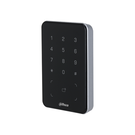 DAHUA-3043 | Lecteur de carte Dahua Mifare avec clavier étanche. Lecture sans contact des cartes Mifare. Prend en charge les communications RS-485 et Wiegand. Il intègre un buzzer et un indicateur. Prend en charge l'alarme de sabotage. Chien de garde intégré pour la détection et le contrôle de l'état de fonctionnement. Tous les ports de connexion ont une protection contre les surintensités et les surtensions. Pose en surface. Matériau PC, panneau acrylique et degré de protection IP66. Convient pour une utilisation intérieure et extérieure