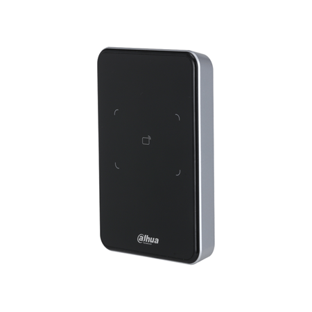 DAHUA-3046 | Dahua waterproof Mifare card reader. Contactless reading of Mifare cards. Supports RS-485 and Wiegand communication. It incorporates buzzer and indicator. Supports tampering alarm. Built-in watchdog for detection and control of operating status. All connection ports have overcurrent and overvoltage protection. Surface installation. PC material, acrylic panel and IP66 degree of protection. Suitable for indoor and outdoor use