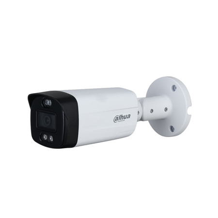 DAHUA-3094-FO | Cámara bullet Dahua 3 en 1 Full-Color con Smart Light de 40 m para exterior. CMOS 1/2,8” de 8MP. Salida 3 en 1 (HDCVI / HDTVI / AHD) conmutable. Óptica fija de 3,6 mm (89°). 0,005 lux. Color 24h. OSD, AWB, AGC, BLC, HLC, WDR digital, 2D-NR, máscaras de privacidad. Incorpora disuasión activa con luz azul roja, sirena y salida de alarma. Incorpora micrófono. IP67. 3AXIS. 12V CC