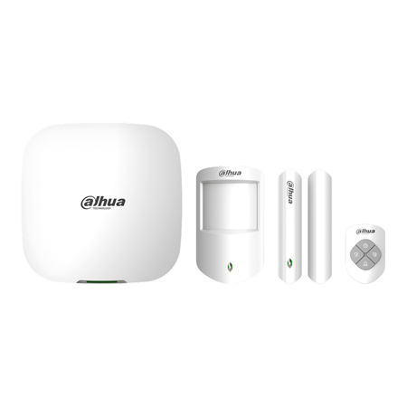 DAHUA-3243 | Dahua alarm kit consisting of:. 1x 150-zone wireless control panel. 1x 868MHz radio button. 1x PIR Detector via 868MHz radio with a range of 12 meters and anti-pets up to 18 kg. 1x Magnetic via radio 868MHz.