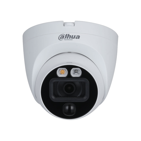 DAHUA-3310-FO | Domo 4 en 1 Dahua con disuasión activa. 5MP@25ips (salida 16:9). Salida 4 en 1 conmutable. ICR, 0,005 lux, Smart IR 30m. Óptica fija 2,8 mm. WDR digital, 2D-NR. Disuasión activa (luz cálida). Incorpora sensor PIR. IP67, 3AXIS, PoC